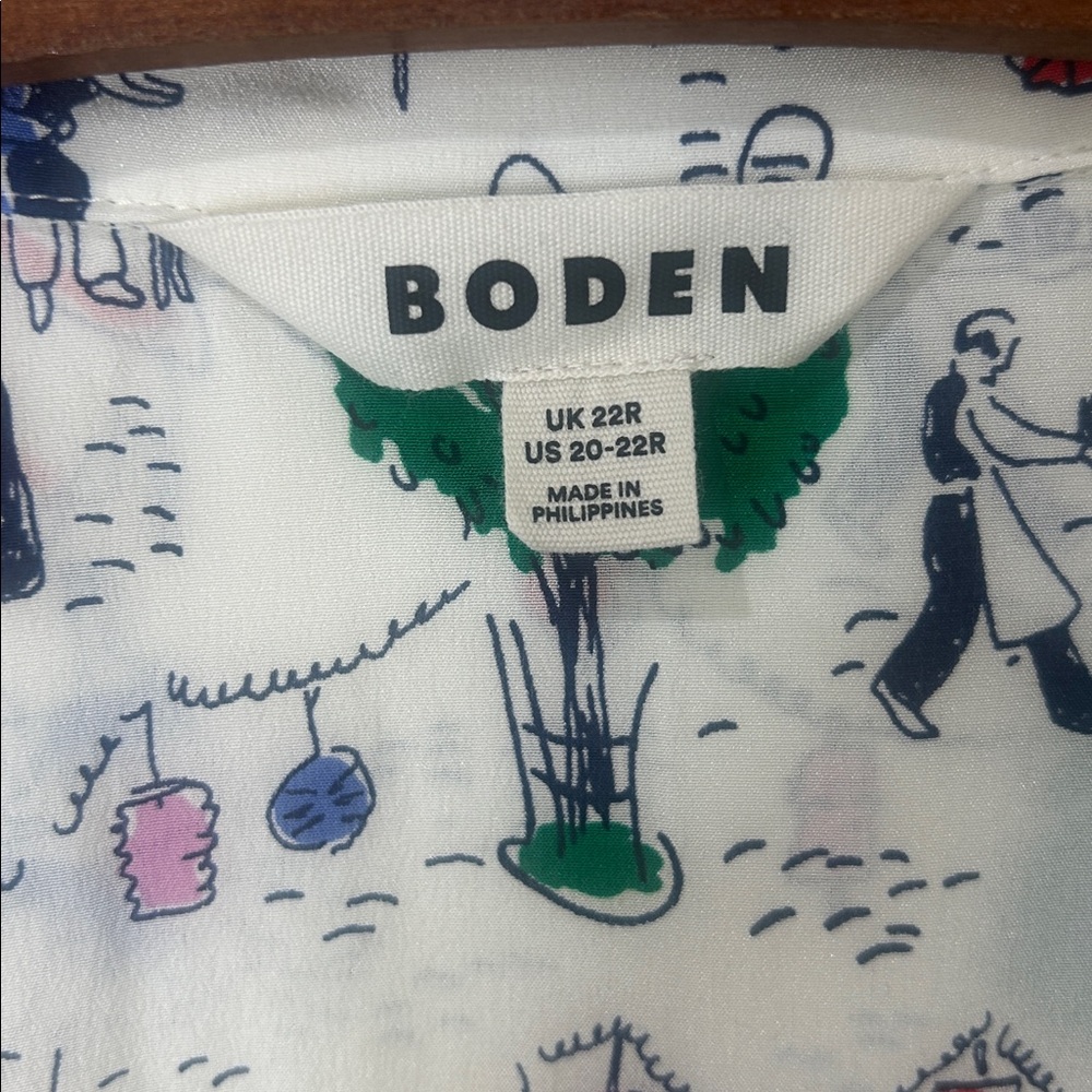 BODEN Sienna Silk Shirt Ivory Paris Scene Size 20-22R - Picture 6 of 15